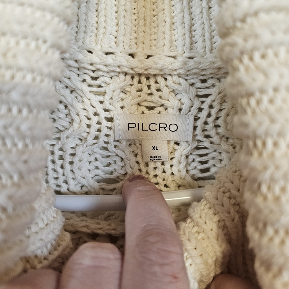Pilcro Anthropologie Oversized Turtleneck Cable Knit Fisherman Style Cream Sweat - Picture 6 of 11